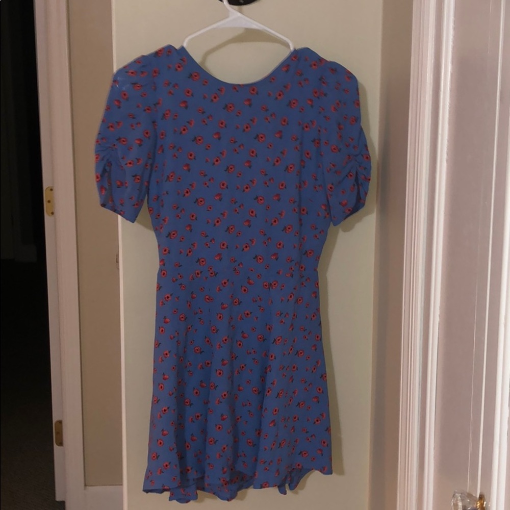 Reformation Blue dress with red floral pattern
